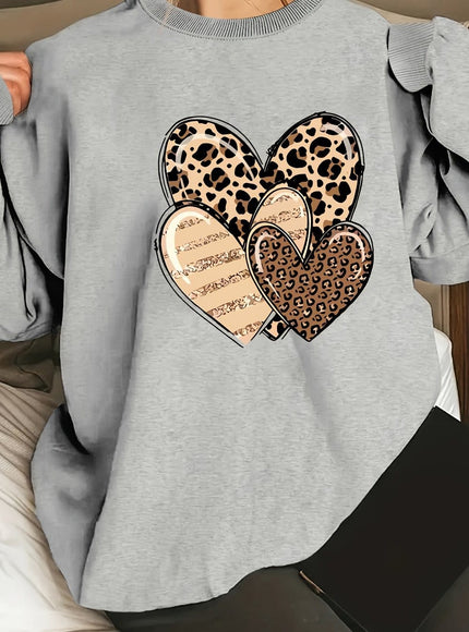 jkthpu-45 grey / UK 16 Fashionable Round-Neck Sweatshirt with Leopard Print And Heart