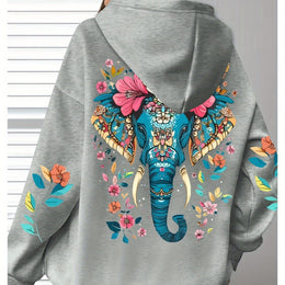 jkthpu-45 grey / UK 16 Women's Oversized Hooded Sweatshirt - Soft Casual Long