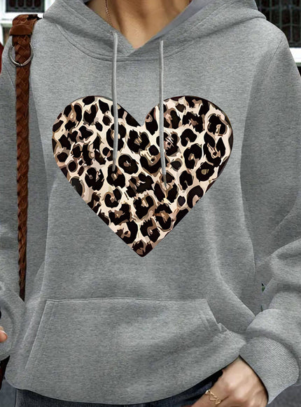 jkthpu-45 grey / UK 16 Women'S Plus Size Leopard Heart Print Hoodie -
