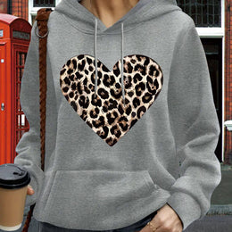 jkthpu-45 grey / UK 16 Women'S Plus Size Leopard Heart Print Hoodie -