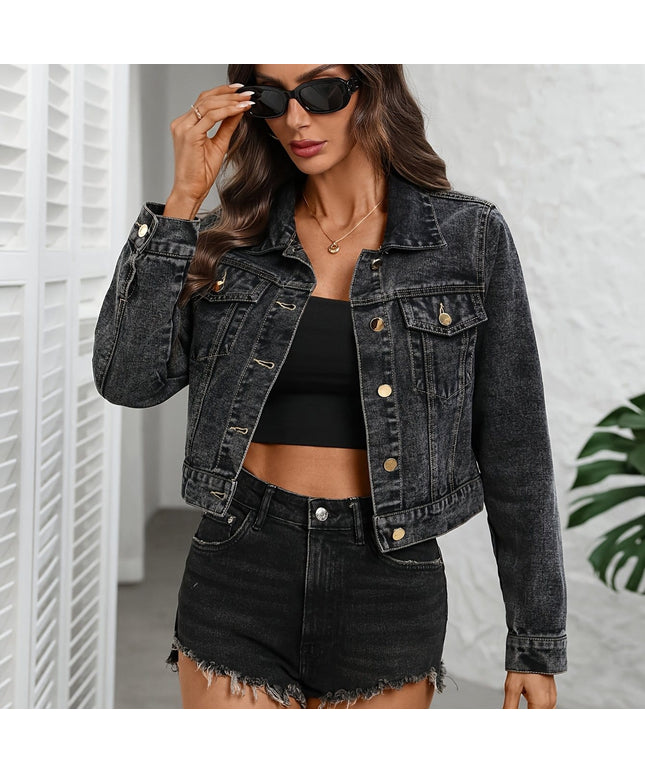 jkthpu-45 Grey / UK 18 Chic Plus Size Short Denim Jacket for Effortless Style