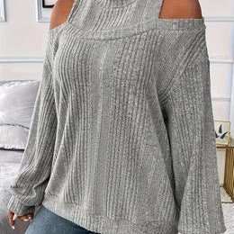 jkthpu-45 grey / UK 18 Elegant Plus Size Solid Long Sleeve Knit Tee