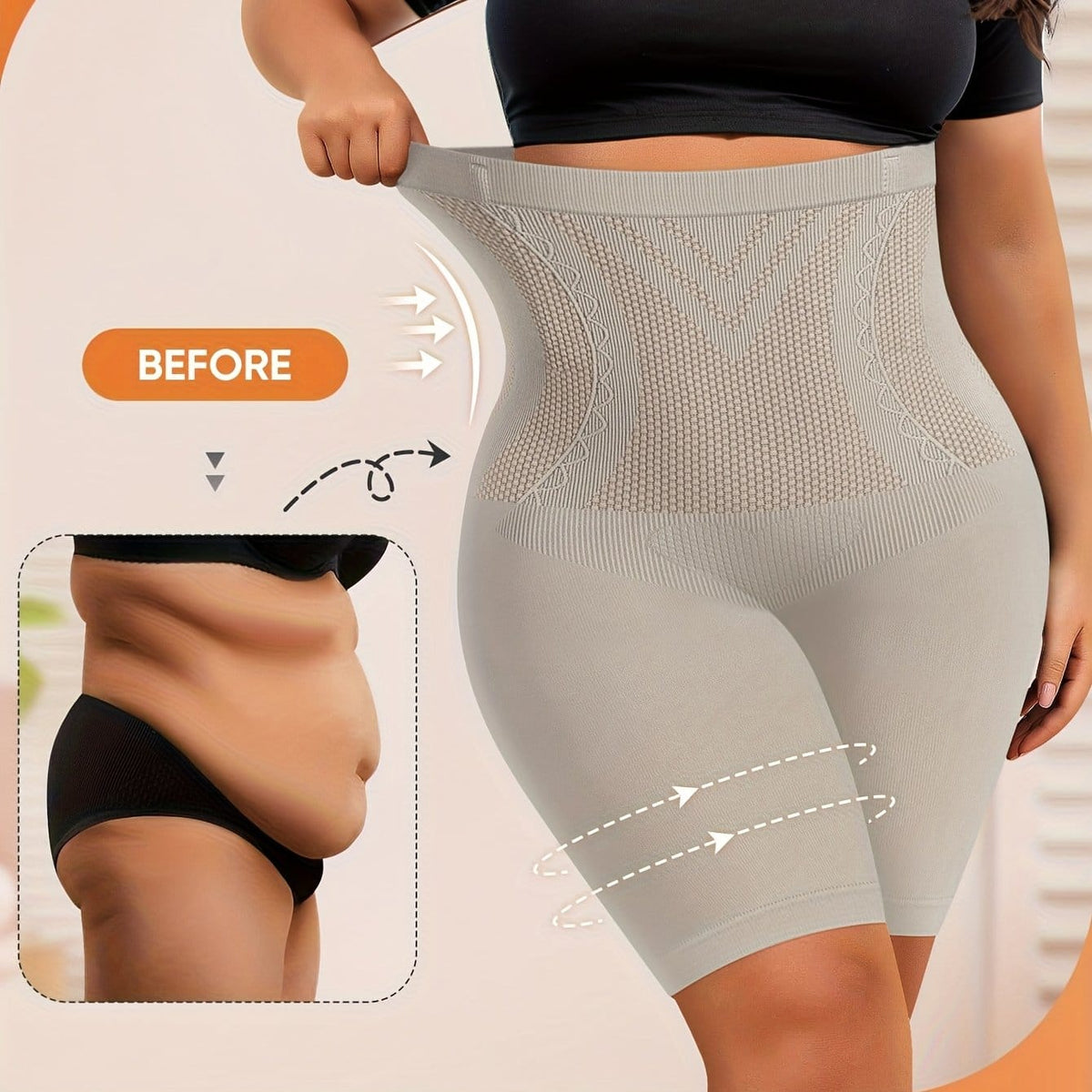 jkthpu-45 grey / UK 18 MIOTAN Plus Size HighWaist Shaping Shorts Tummy Control Butt Lift