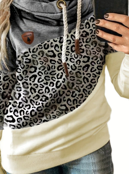 jkthpu-45 grey / UK 18 Plus Size Leopard Print Hoodie - Ultra-Comfortable Casual