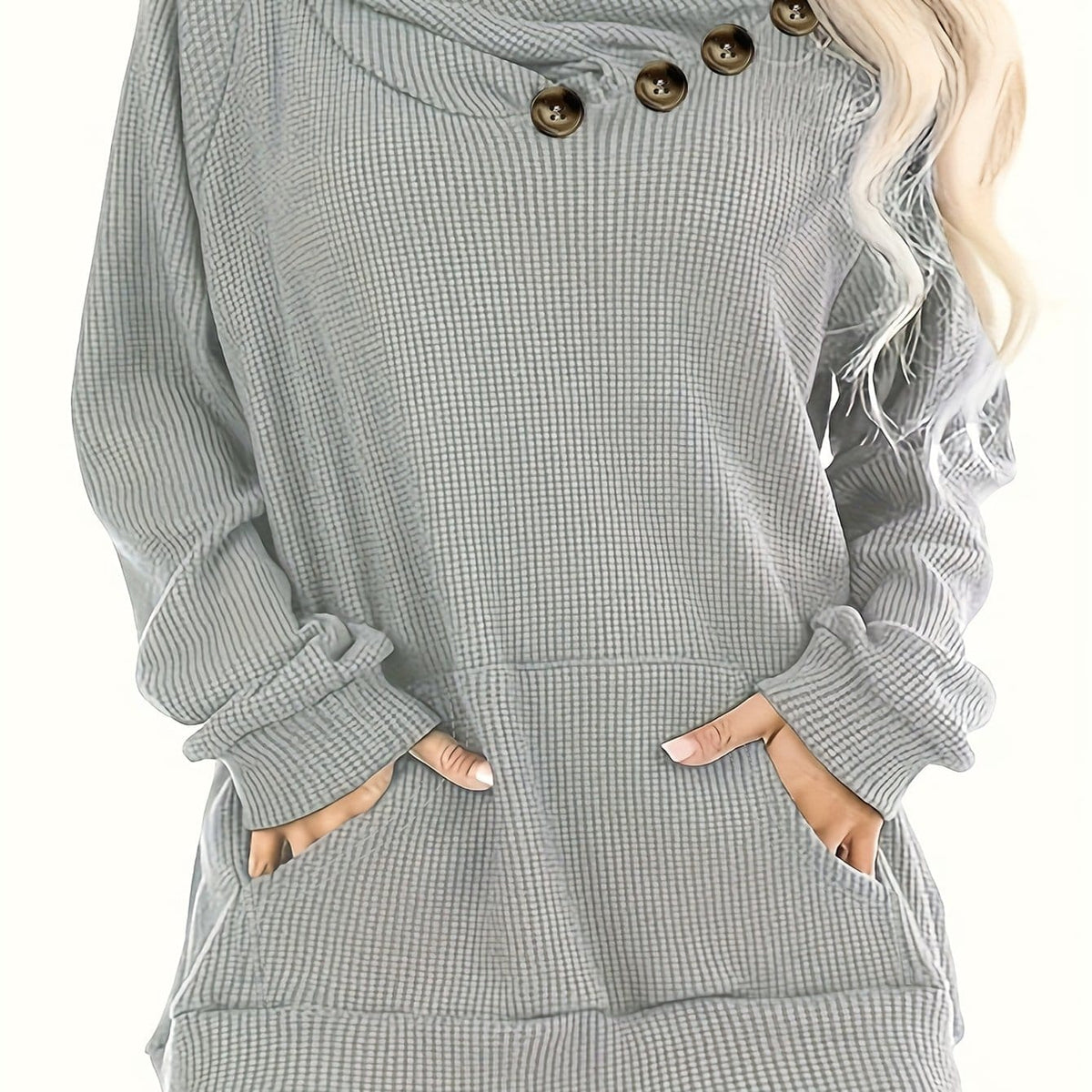 jkthpu-45 Grey / UK 18 Plus Size Pile Lapel Button-Up Sweatshirt