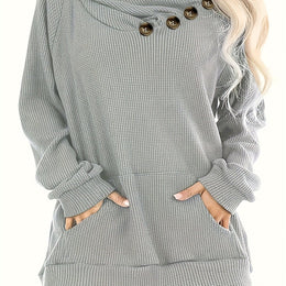 jkthpu-45 Grey / UK 18 Plus Size Pile Lapel Button-Up Sweatshirt