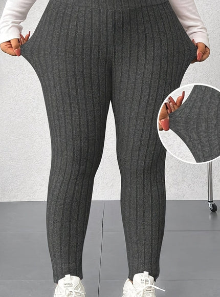 jkthpu-45 Grey / UK 18 Plus Size, Women's High-Waisted Skinny Leggings - Non-See-Through