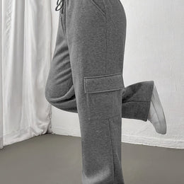 jkthpu-45 Grey / UK 18 Women's Casual Straight-Leg Jogger Pants with Side Pockets