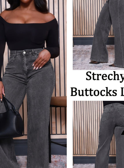 jkthpu-45 Grey / UK 26 Plus Size Women's Gray Slim-Fit Denim Flare Pants