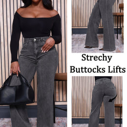 jkthpu-45 Grey / UK 26 Plus Size Women's Gray Slim-Fit Denim Flare Pants