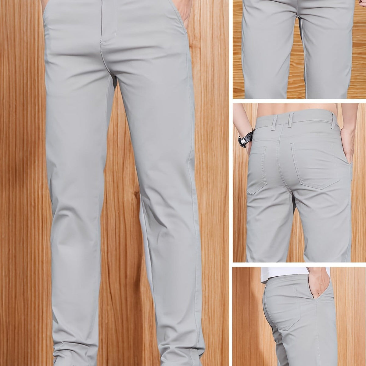 KissICON Grey / UK 30 Mens Versatile Slim Straight Casual Office Suit Pants