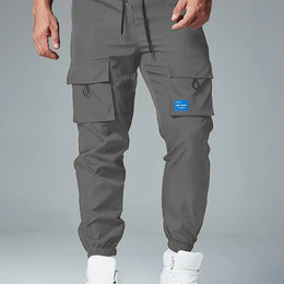 KissICON Grey / UK 34 Mens Solid Loose Cargo Joggers Breathable Drawstring Active Trousers