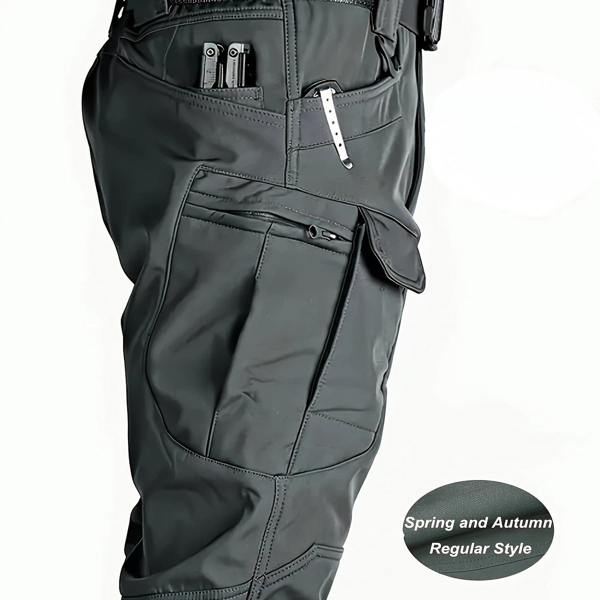KissICON Grey / UK 36 Mens Breathable MultiPocket Elastic Cargo Work Pants