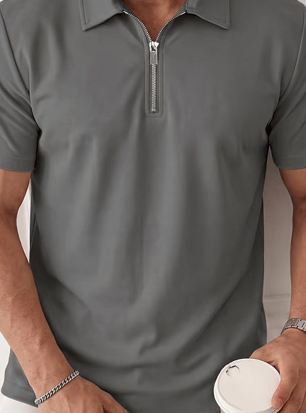 KissICON Grey / UK 36 Mens Ice Silky Metal Lapel Polo Breathable Summer Casual Comfort