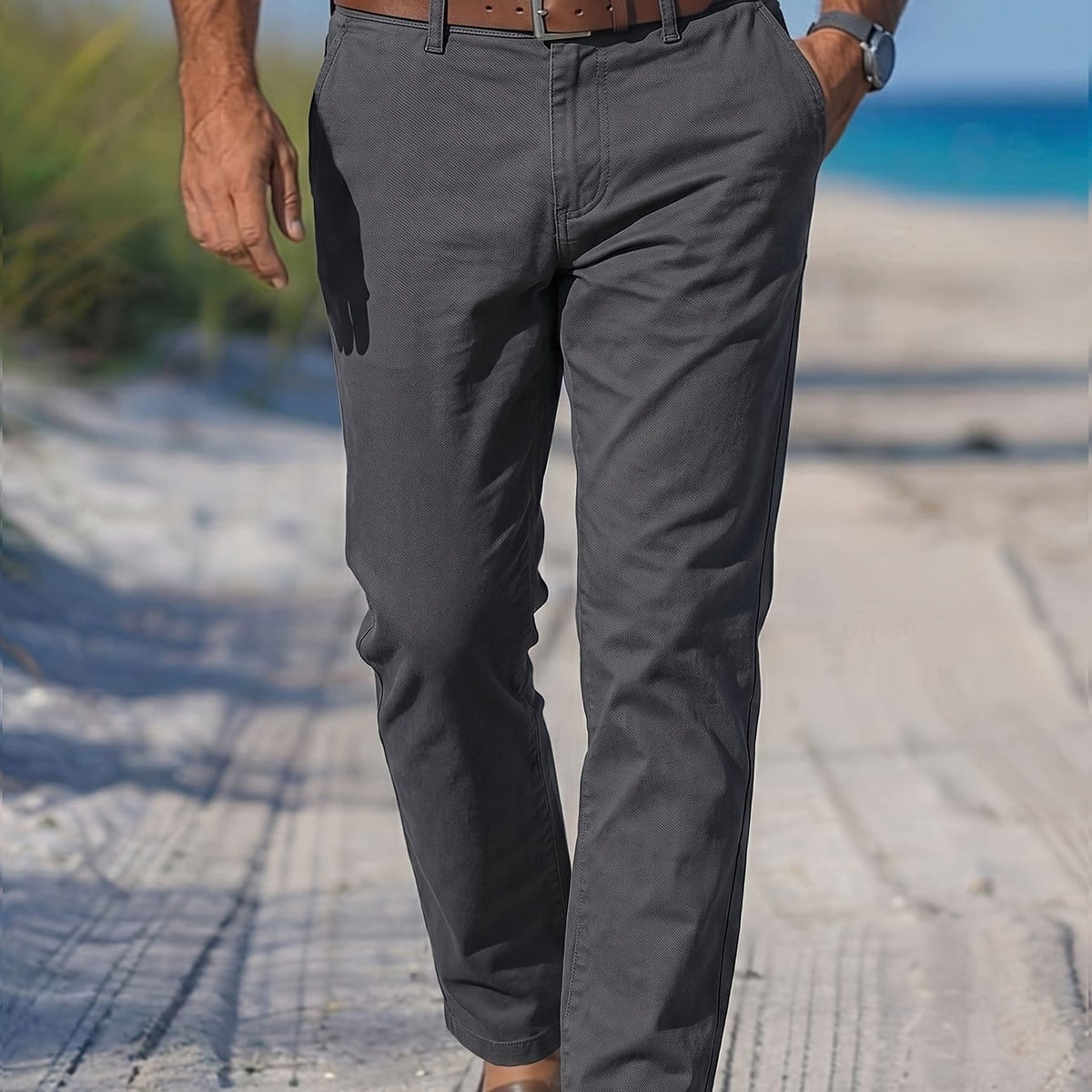 KissICON Grey / UK 38 Silky Ice Fiber WrinkleFree Mens Business Casual Straight Pants