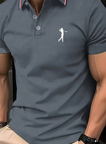 KissICON Grey / UK 38 SpringSummer Mens Printed ShortSleeve Golf Shirt