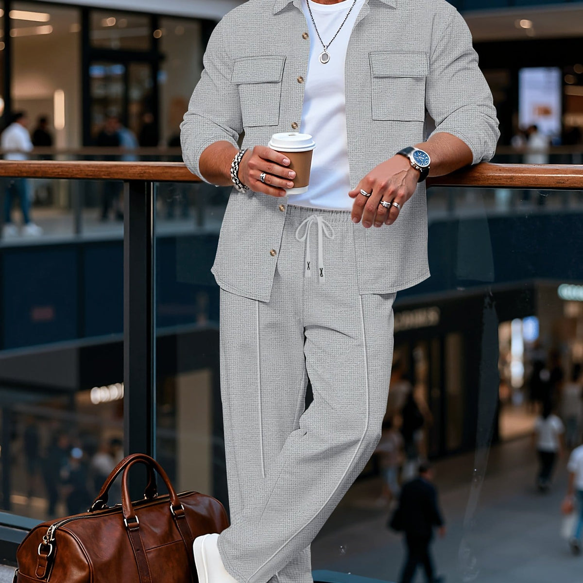 KissICON Grey / UK 40 Luxury Retro Mens 2pc Lapel Jacket  Pants Set