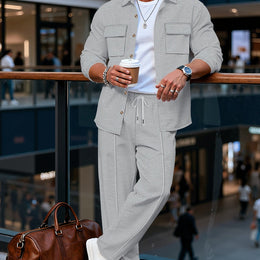 KissICON Grey / UK 40 Luxury Retro Mens 2pc Lapel Jacket  Pants Set