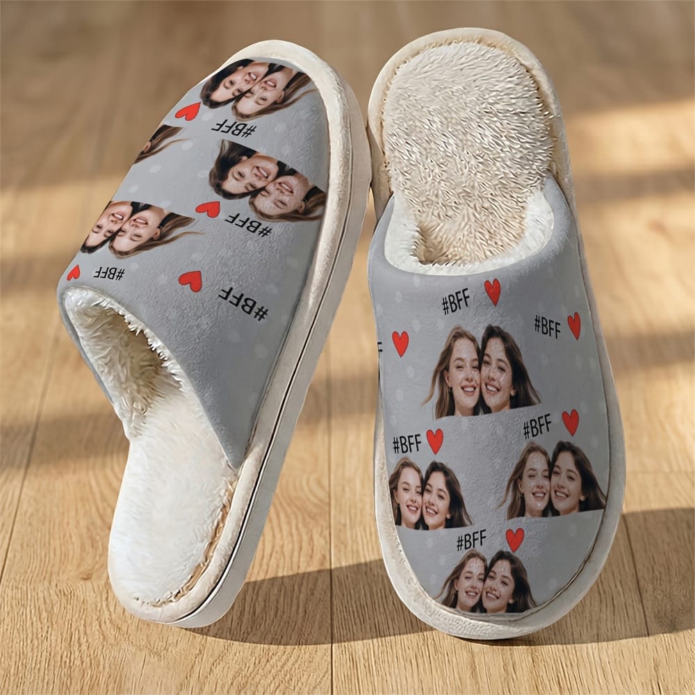 KissICON Grey / UK 5.5-6 Custom Photo Slippers Your Face Uniquely Yours