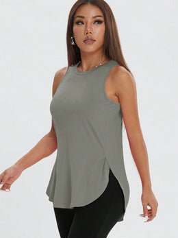 ZW Sports Apparel Grey / XS Casual Loose Side Slit Sleeveless Pullover Workout Top