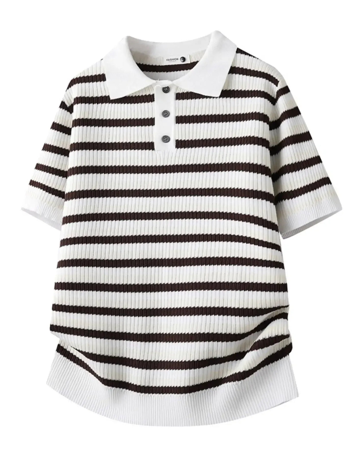 KissICON GZMY-K148-BAI / M Mens Striped Knit Polo Effortless Summer Style