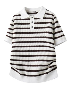 KissICON GZMY-K148-BAI / M Mens Striped Knit Polo Effortless Summer Style