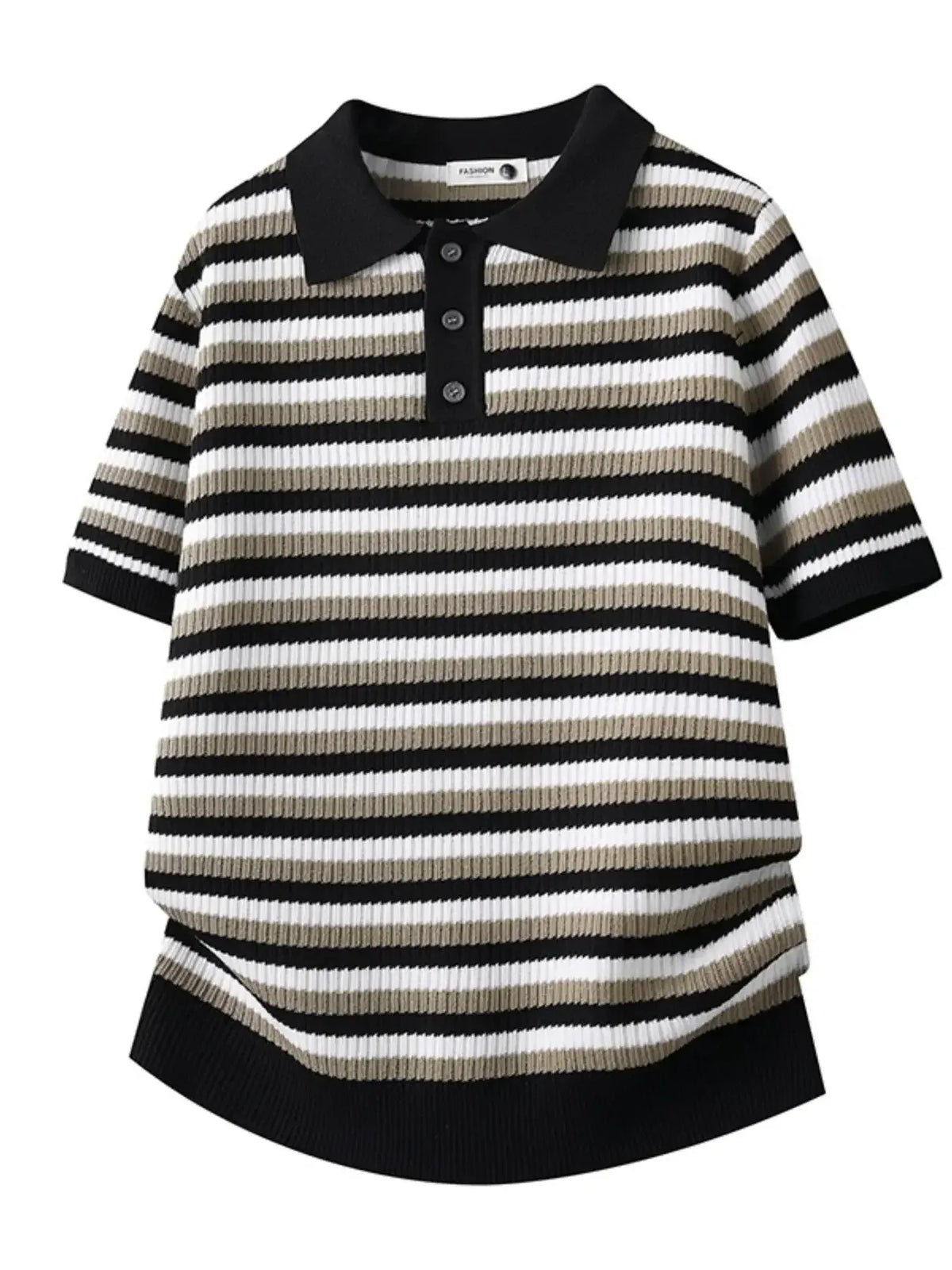 KissICON GZMY-K148-HEI / M Mens Striped Knit Polo Effortless Summer Style