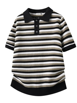KissICON GZMY-K148-HEI / M Mens Striped Knit Polo Effortless Summer Style
