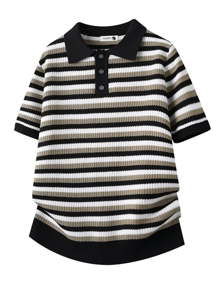 Mens Striped Knit Polo Effortless Summer Style