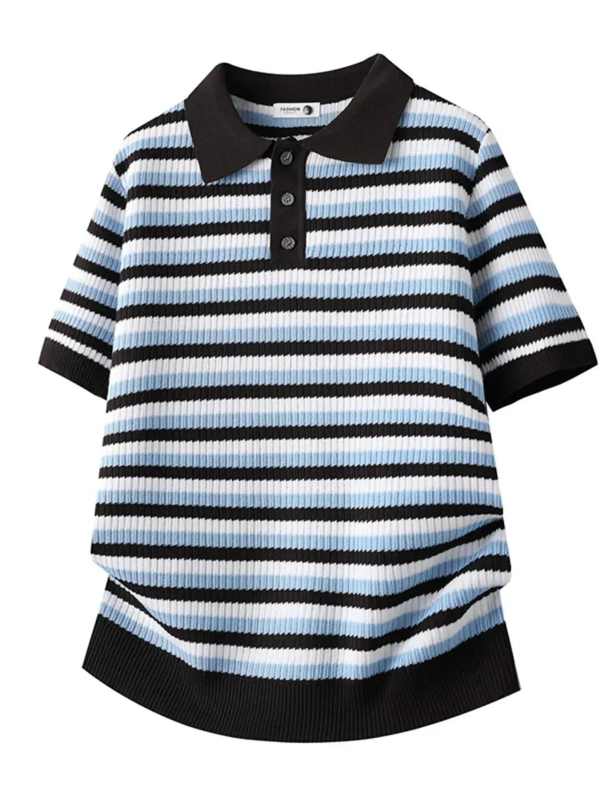 KissICON GZMY-K148-QH / M Mens Striped Knit Polo Effortless Summer Style