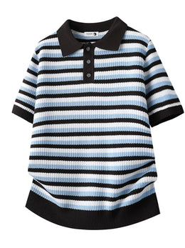 KissICON GZMY-K148-QH / M Mens Striped Knit Polo Effortless Summer Style