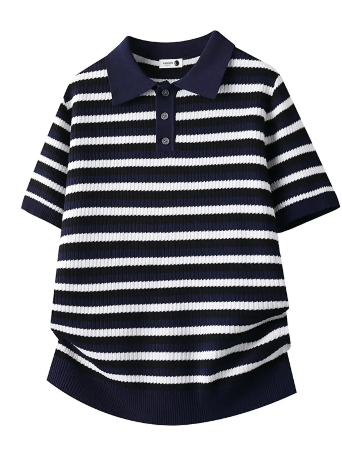 KissICON GZMY-K148-SH / M Mens Striped Knit Polo Effortless Summer Style