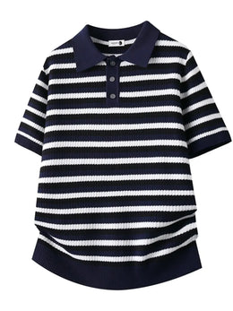 KissICON GZMY-K148-SH / M Mens Striped Knit Polo Effortless Summer Style