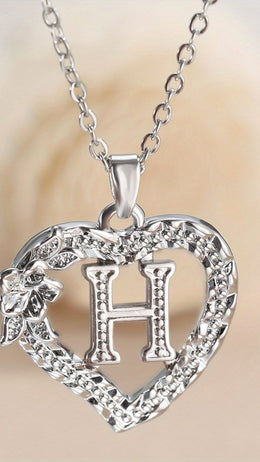 jkthpu-45 H KissIcon Elegant Initial Heart Necklace - CZ Birthstone