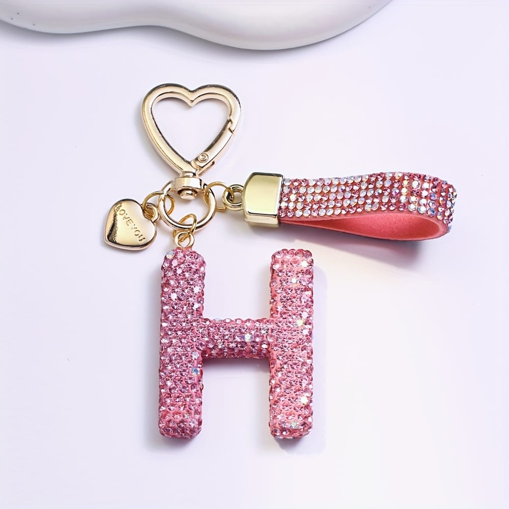 KissICON H Sparkling Pink  White Initial PVC Keychain Gift