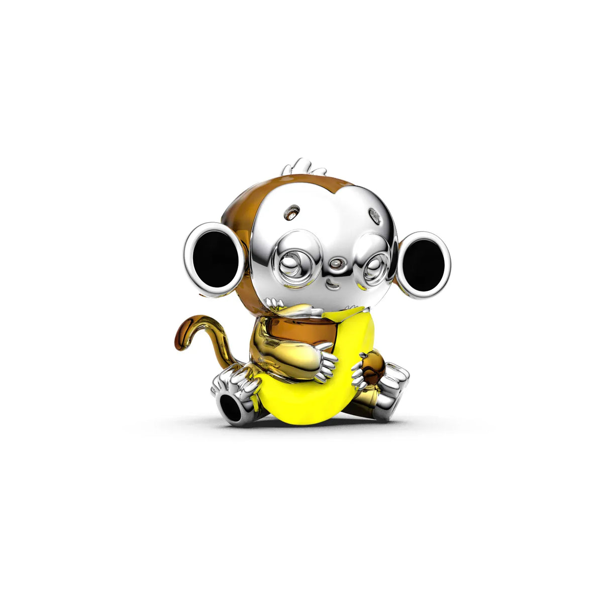 KissICON H28 Manyilus Banana Monkey Charm 925 Sterling Silver Fun Animal Jewelry Pendant for Original Bracelet Playful Gift for Animal Lovers
