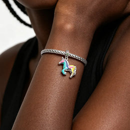 KissICON H83 Manyilus S925 Silver Pastel Carousel Unicorn Charm for Original Bracelet Dreamy Fantasy Jewelry Pendant DIY Magical Kawaii Gift