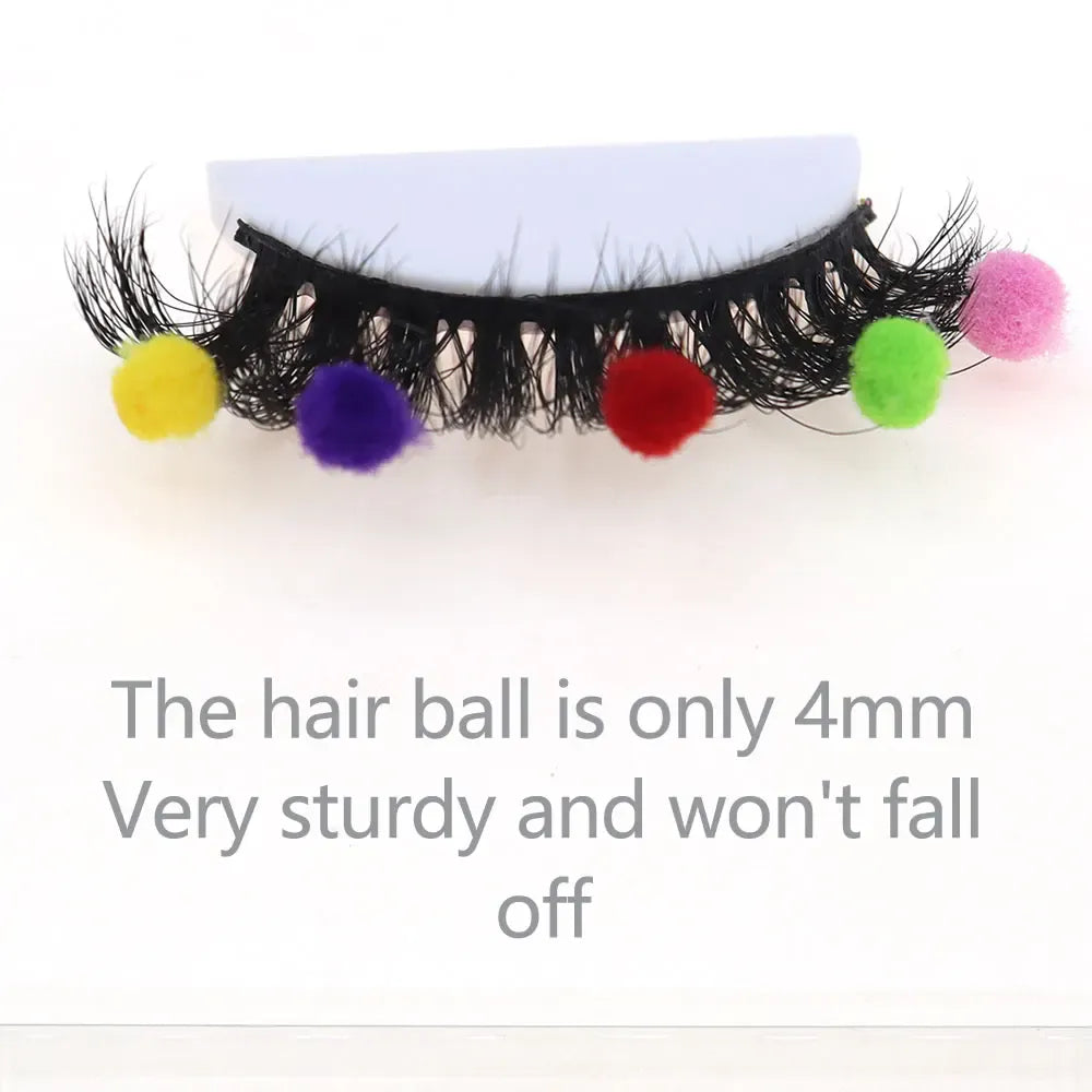 KissICON Hairball eyelashes / D+ / 0.07mm Pair of Cute Colorful Furry Fake Eyelashes Natural Style Suitable for Cosplay Dinners Christmas Halloween Makeup
