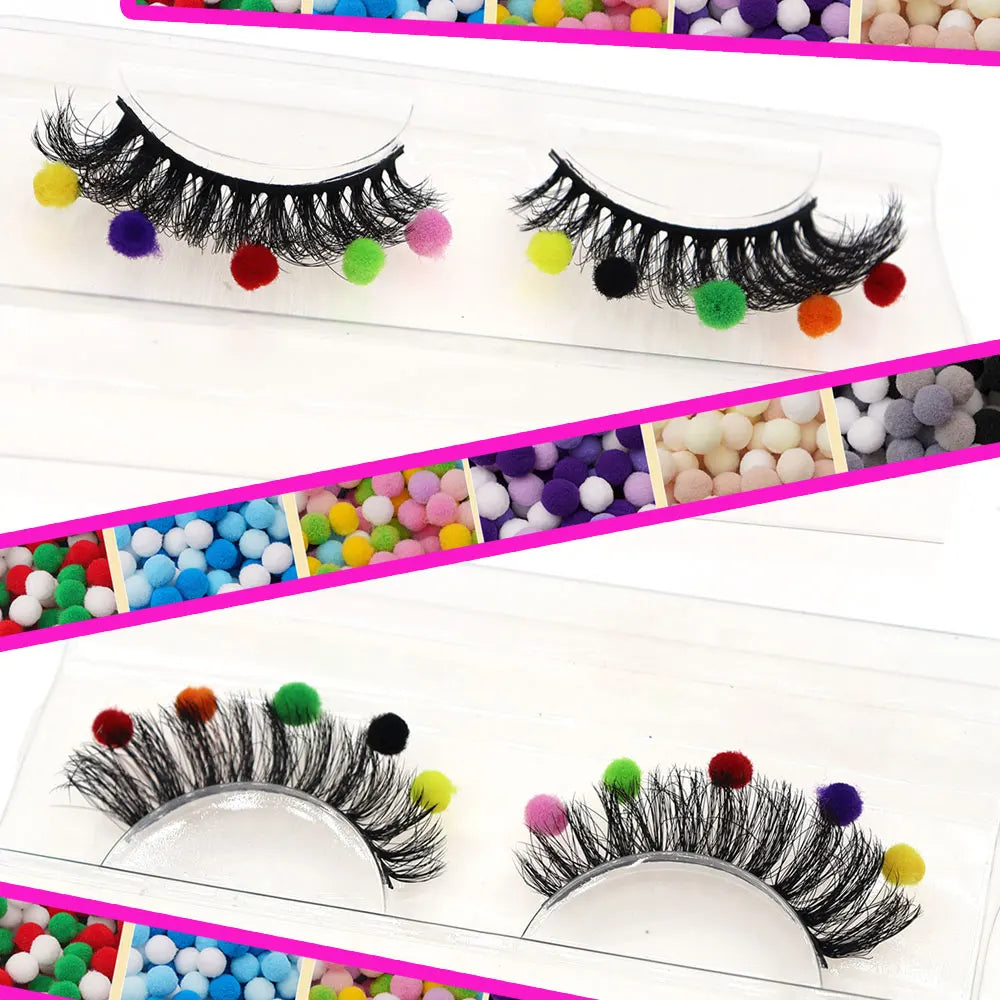 KissICON Hairball eyelashes / D+ / 0.07mm Pair of Cute Colorful Furry Fake Eyelashes Natural Style Suitable for Cosplay Dinners Christmas Halloween Makeup