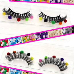 KissICON Hairball eyelashes / D+ / 0.07mm Pair of Cute Colorful Furry Fake Eyelashes Natural Style Suitable for Cosplay Dinners Christmas Halloween Makeup