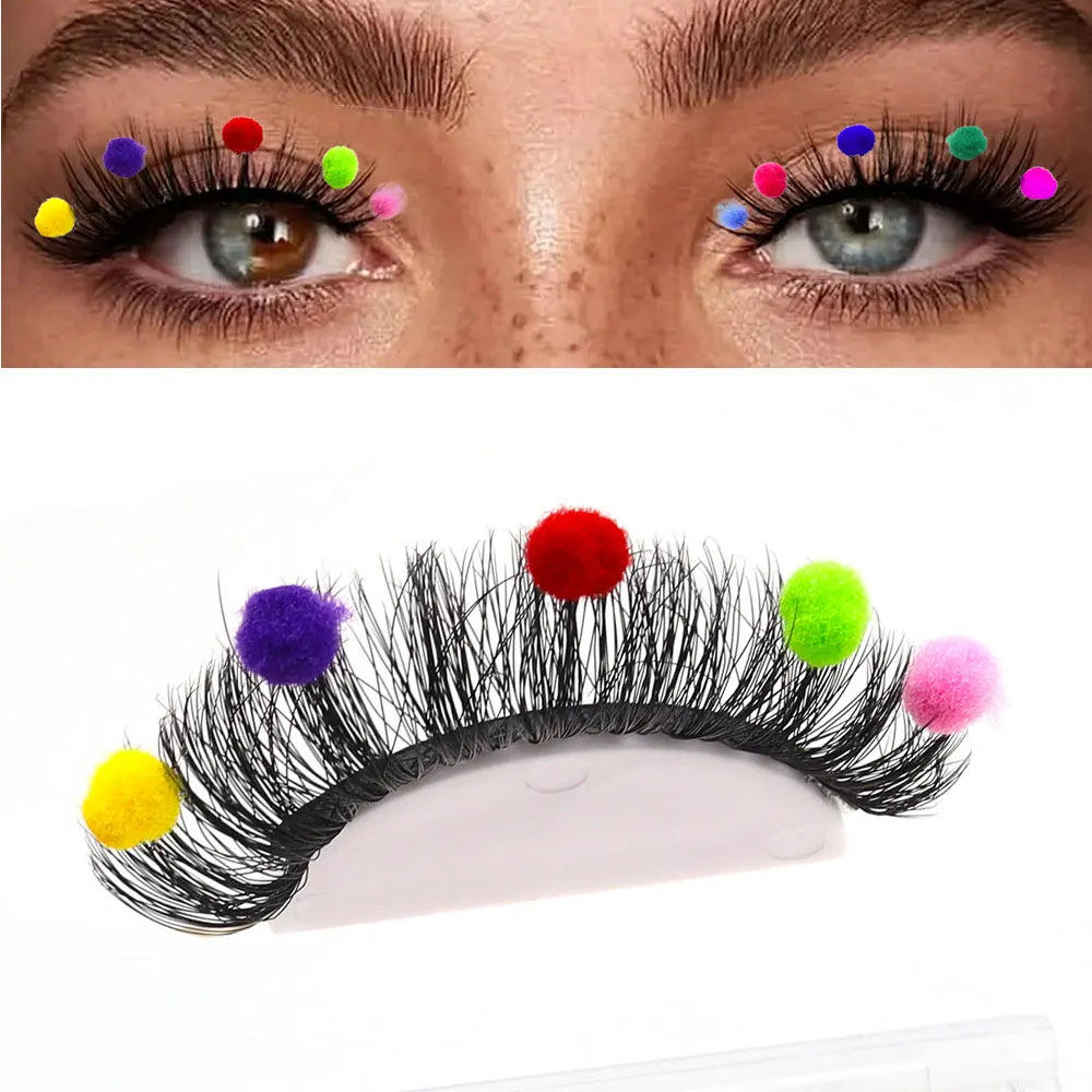 KissICON Hairball eyelashes / D+ / 0.07mm Pair of Cute Colorful Furry Fake Eyelashes Natural Style Suitable for Cosplay Dinners Christmas Halloween Makeup