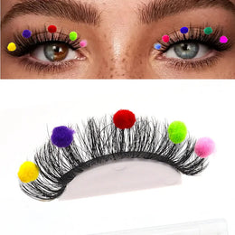 KissICON Hairball eyelashes / D+ / 0.07mm Pair of Cute Colorful Furry Fake Eyelashes Natural Style Suitable for Cosplay Dinners Christmas Halloween Makeup