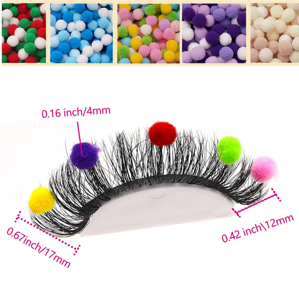 KissICON Hairball eyelashes / D+ / 0.07mm Pair of Cute Colorful Furry Fake Eyelashes Natural Style Suitable for Cosplay Dinners Christmas Halloween Makeup