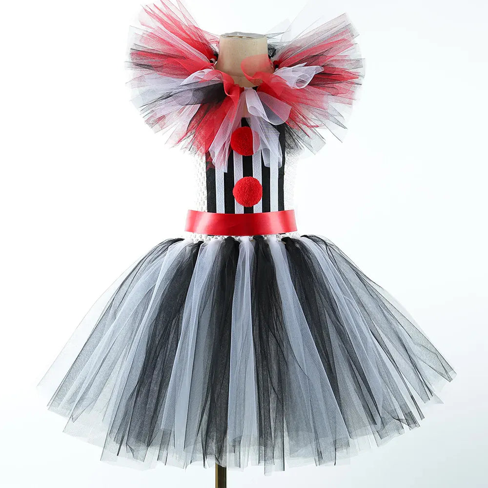 KissICON Halloween Art The Clown Costume for Kids Carnival Party Fancy Tutu Dress Girls Scary Striped Killer Clown Terrifier Costumes Set