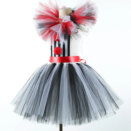 KissICON Halloween Art The Clown Costume for Kids Carnival Party Fancy Tutu Dress Girls Scary Striped Killer Clown Terrifier Costumes Set