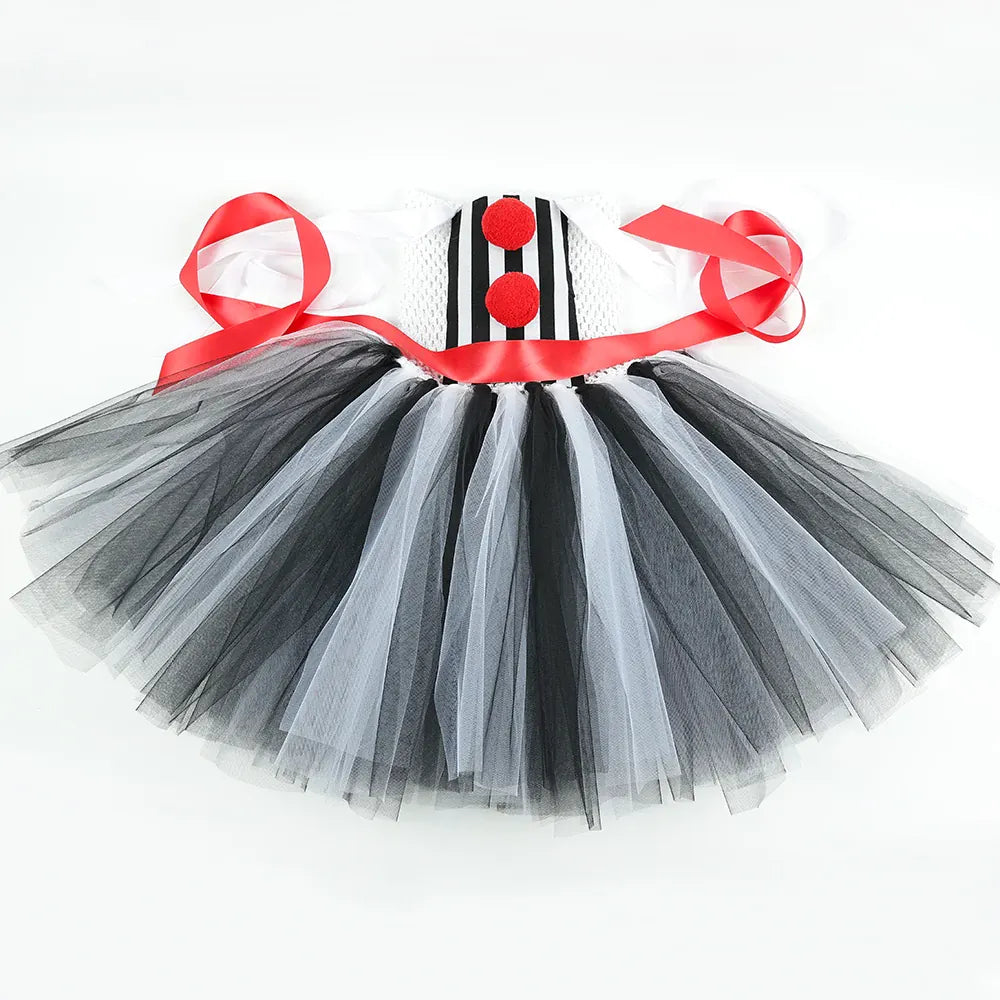 KissICON Halloween Art The Clown Costume for Kids Carnival Party Fancy Tutu Dress Girls Scary Striped Killer Clown Terrifier Costumes Set