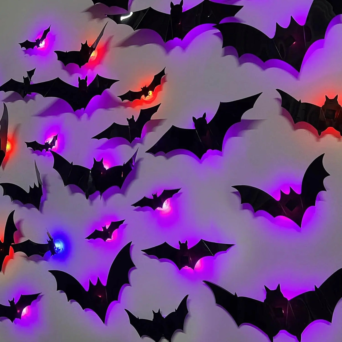 KissICON Halloween Bat/Spider Decor Night Light 3D Purple/Green Lights Wall Sticker for Self-adhesive Decor Halloween Party Decoration