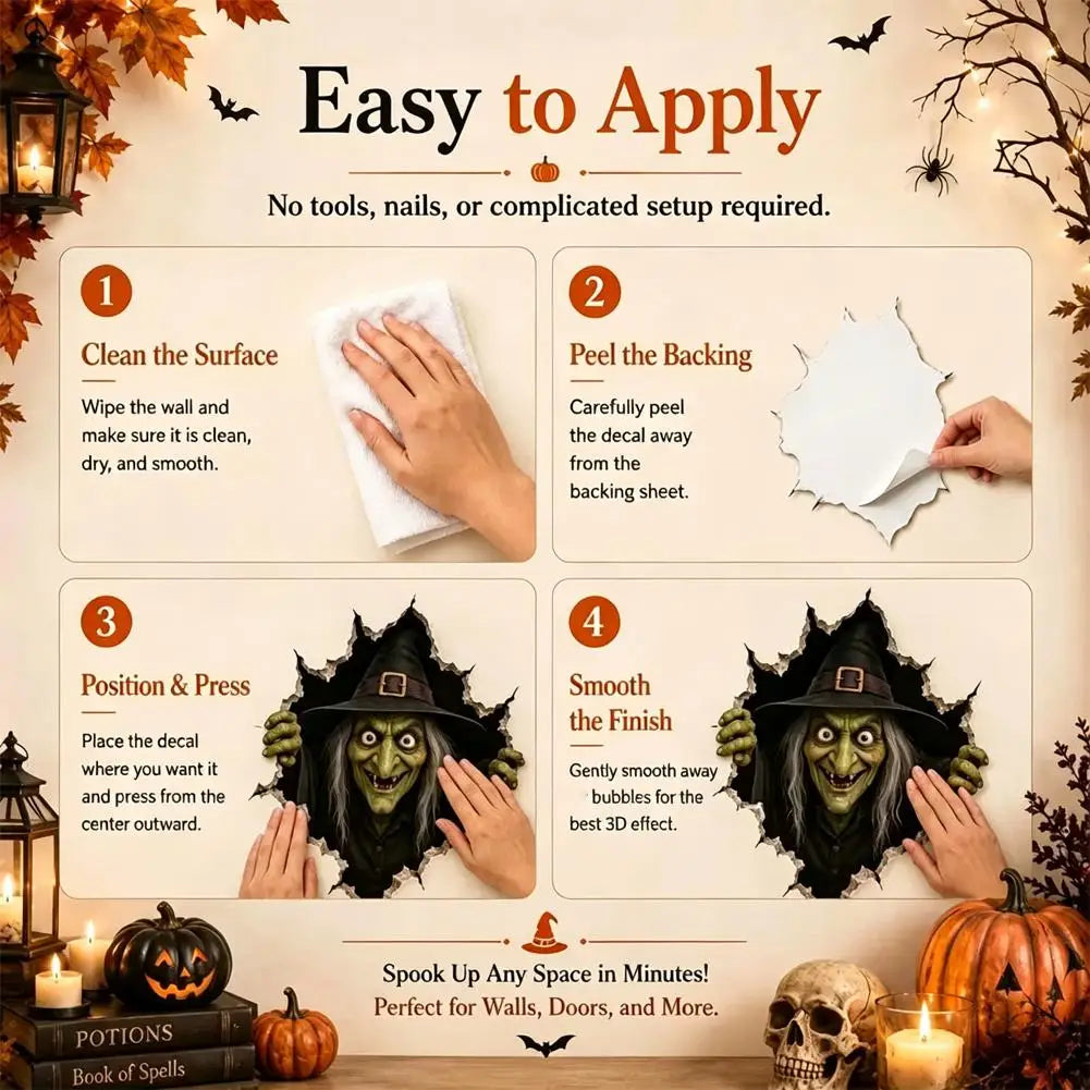 KissICON Halloween Break in 3D Wall Decals - Spooky Themed 3D Wall Stickers for Home Decorations
