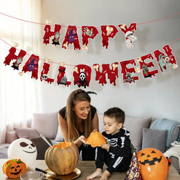 KissICON Halloween Ceiling Hangings: Skeletons, Mummies, Bloodstained Handprints, Bat Garlands. Kids Halloween Home Decor