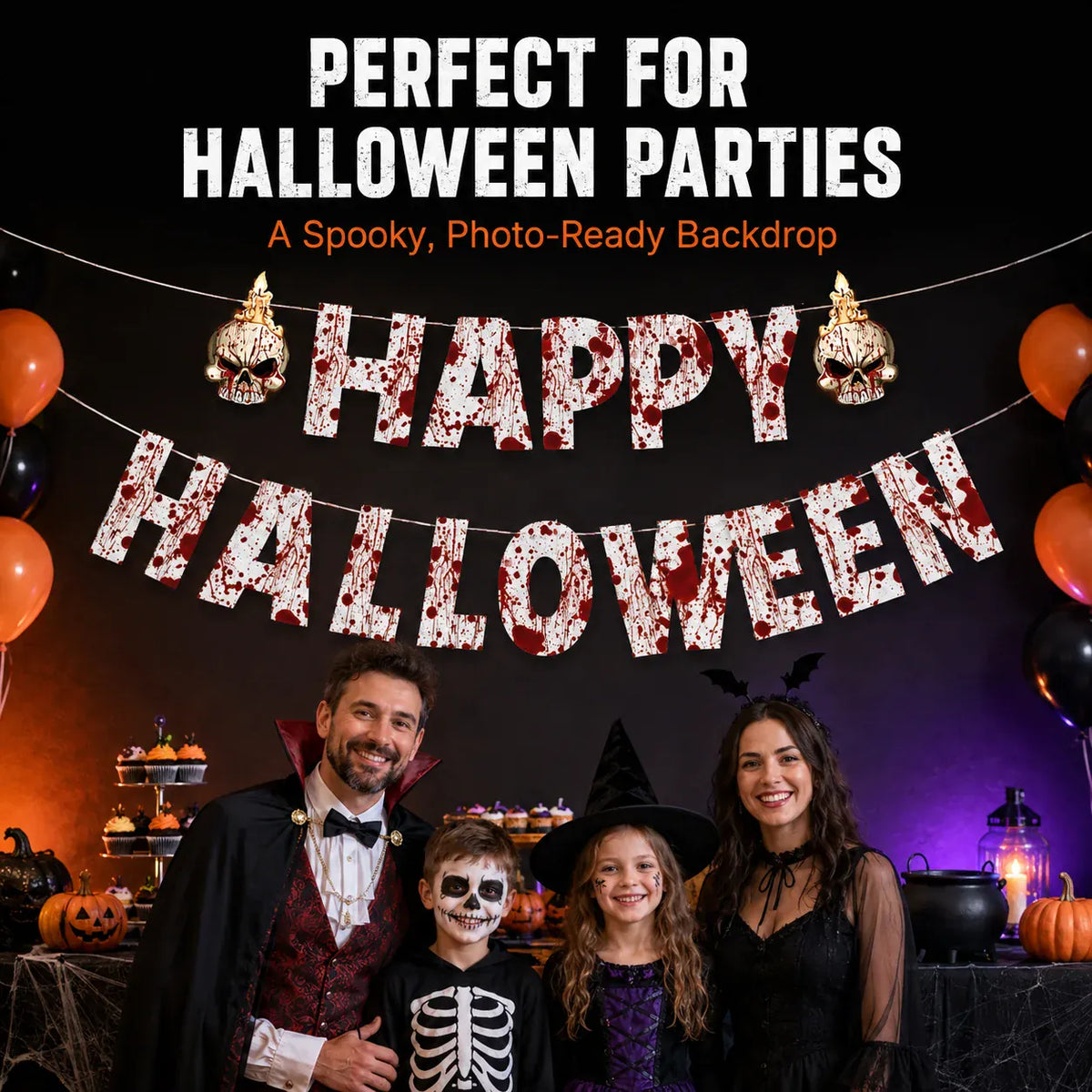KissICON Halloween Ceiling Hangings: Skeletons, Mummies, Bloodstained Handprints, Bat Garlands. Kids Halloween Home Decor